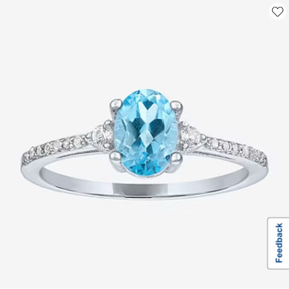 Womens Genuine Blue Topaz Sterling Silver Oval Cocktail Ring
